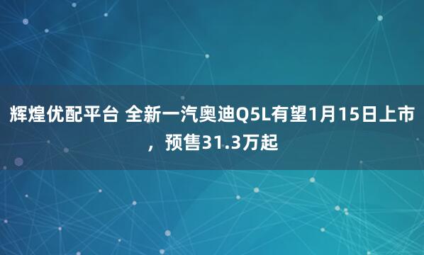 辉煌优配平台 全新一汽奥迪Q5L有望1月15日上市，预售31.3万起
